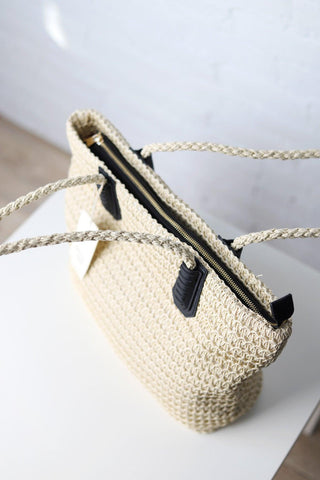 Freesia Straw Tote - Natural/Black
