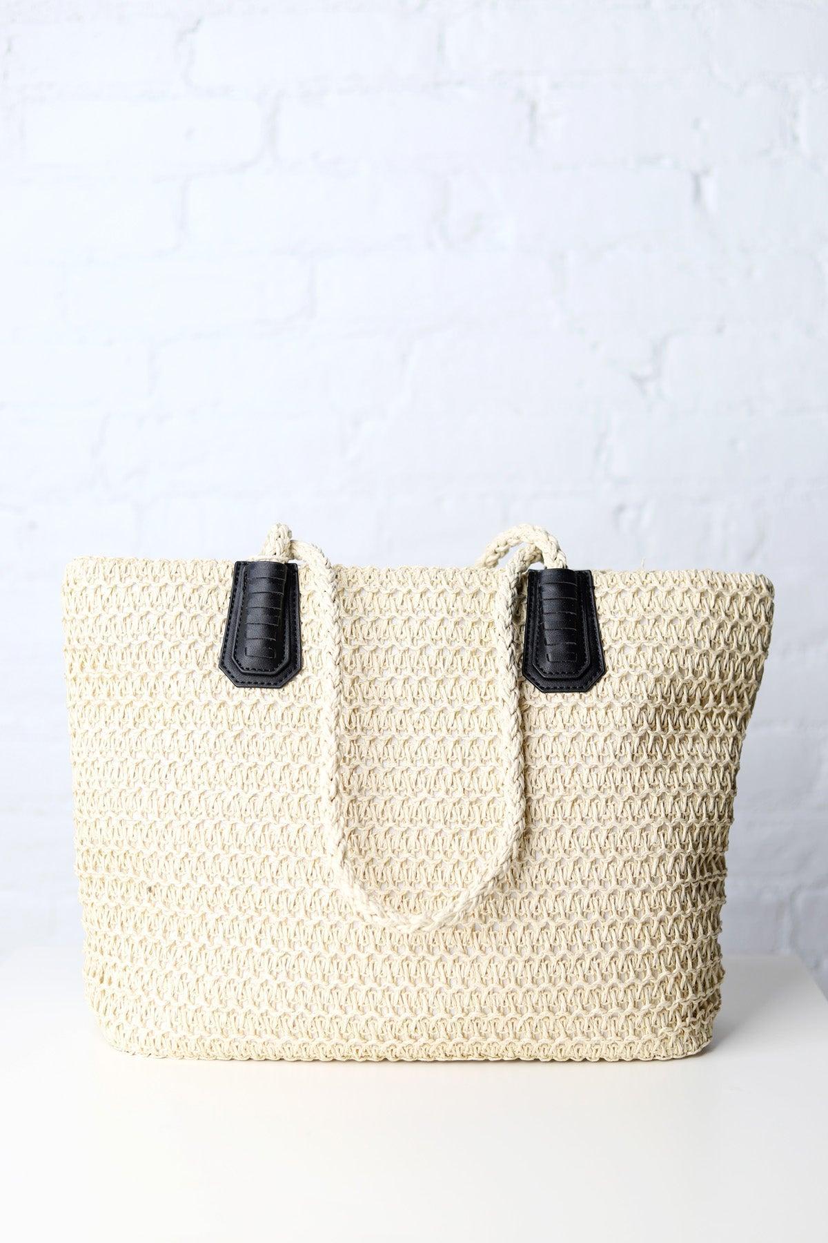 Freesia Straw Tote - Natural/Black