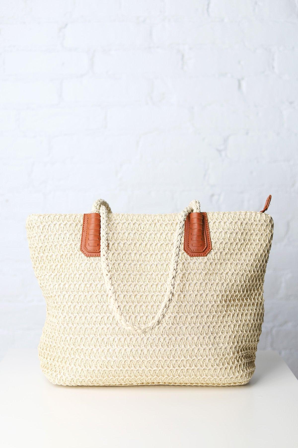 Freesia Straw Tote - Natural/Brown
