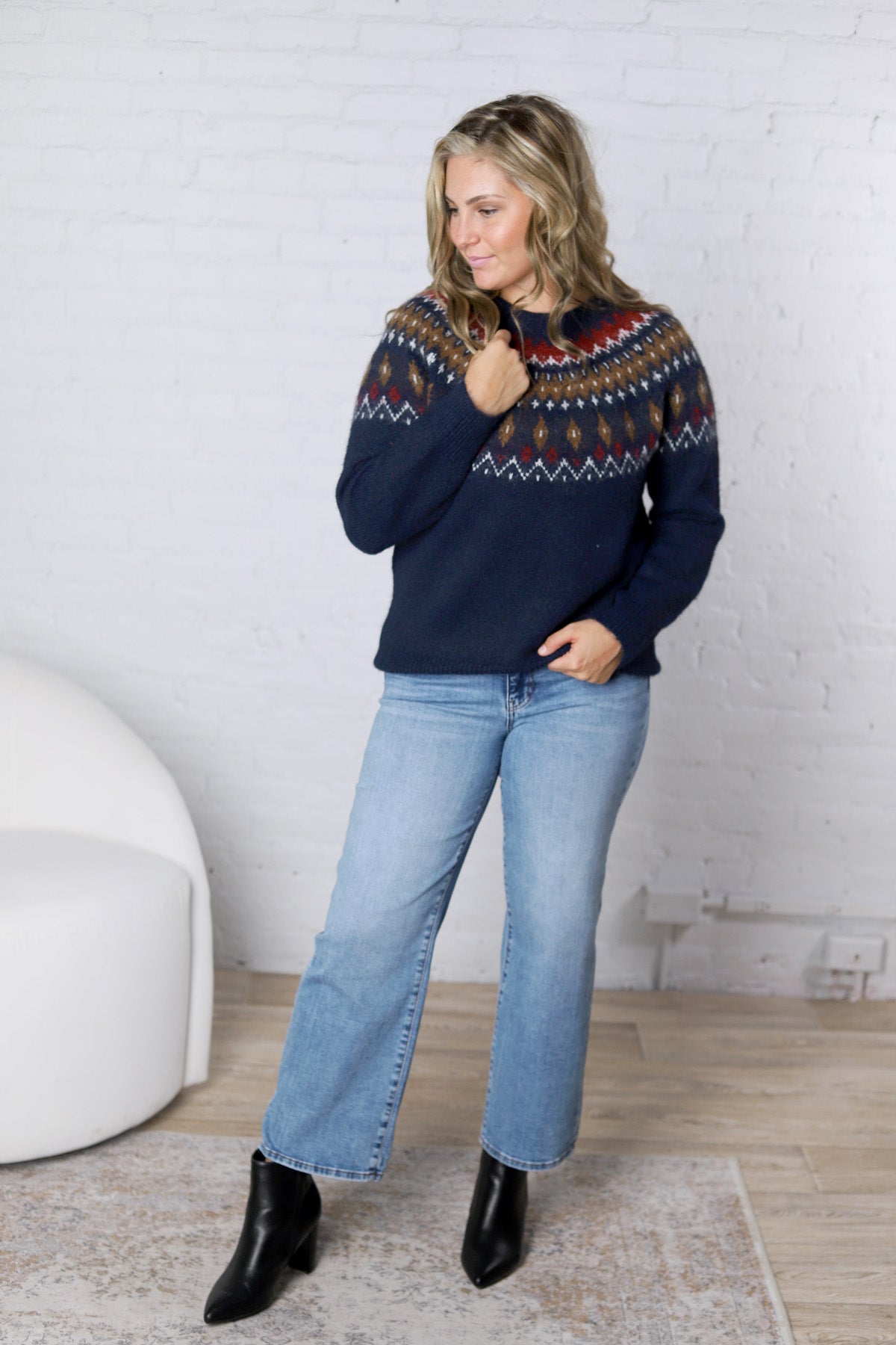 Freja Fair Isle Pullover - Navy