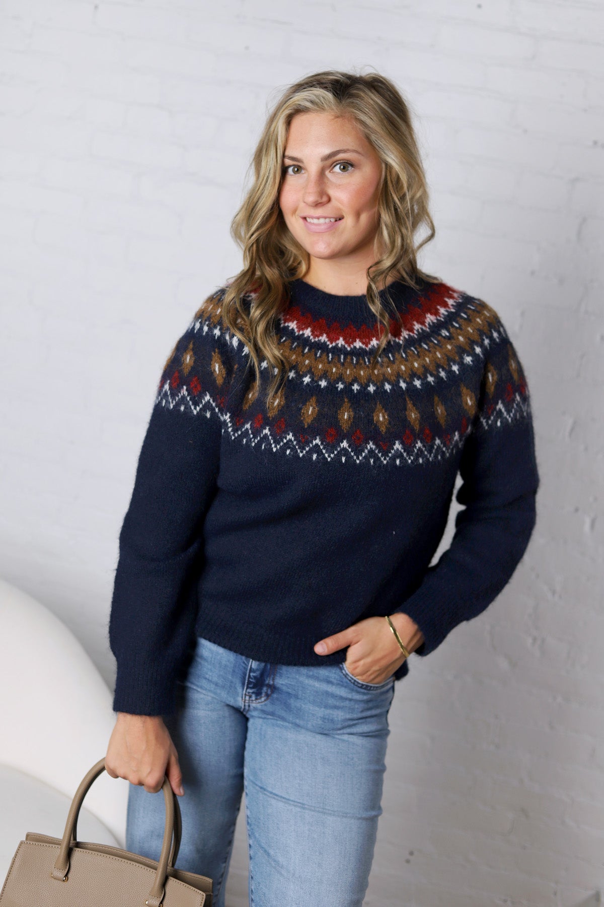 Freja Fair Isle Pullover - Navy FINAL SALE