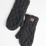 Freya 100% Wool Cable Knit Mittens - Charcoal