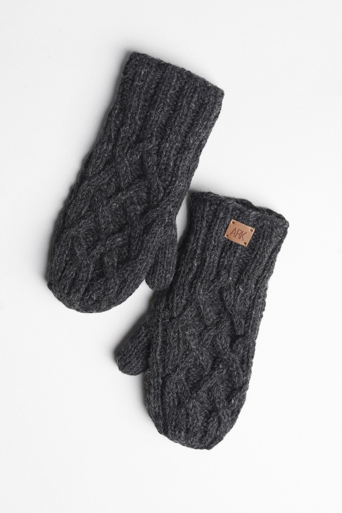 Freya 100% Wool Cable Knit Mittens - Charcoal