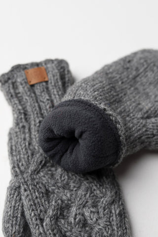 Freya 100% Wool Cable Knit Mittens - Grey