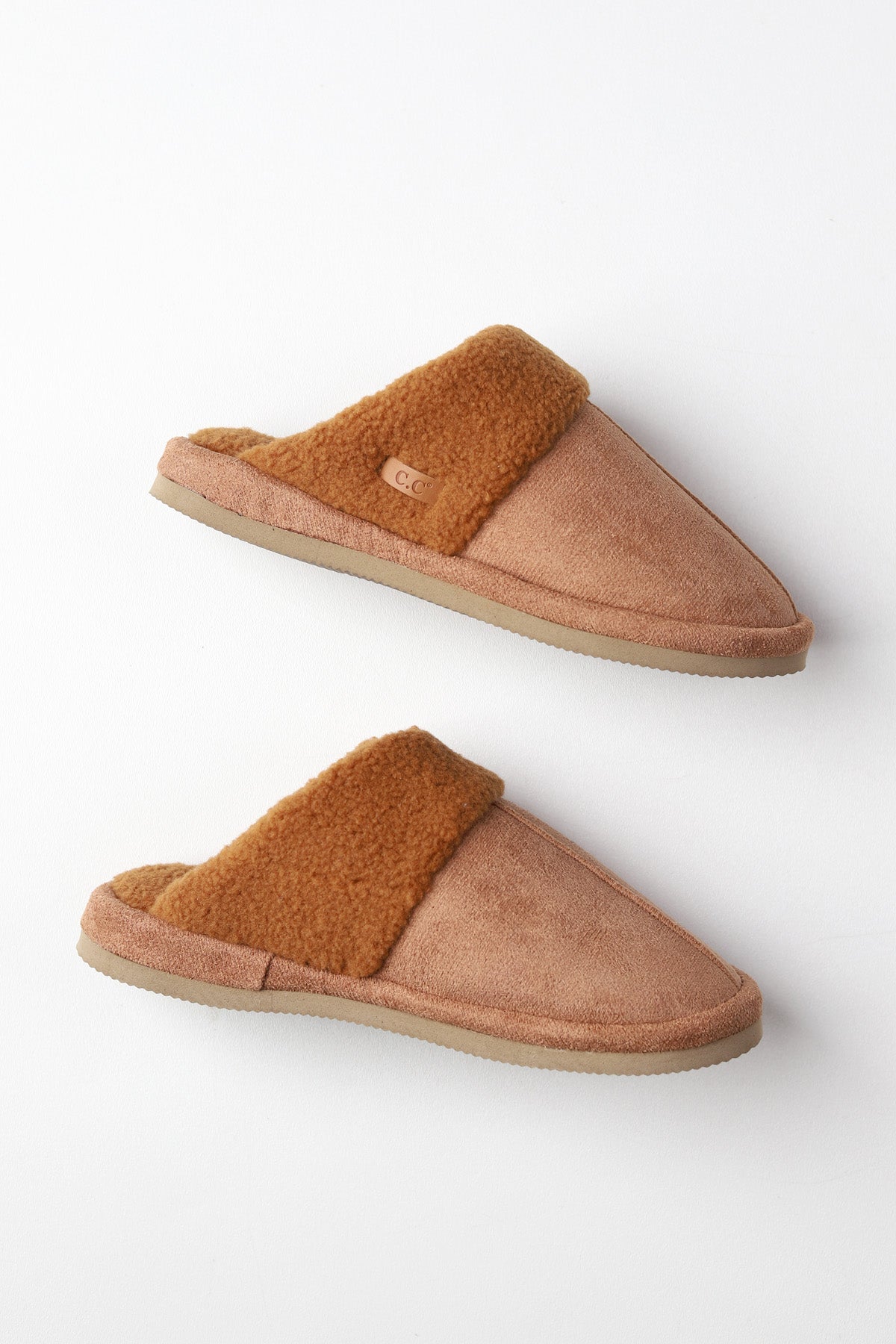 Fur Suede Sherpa Slippers - Camel