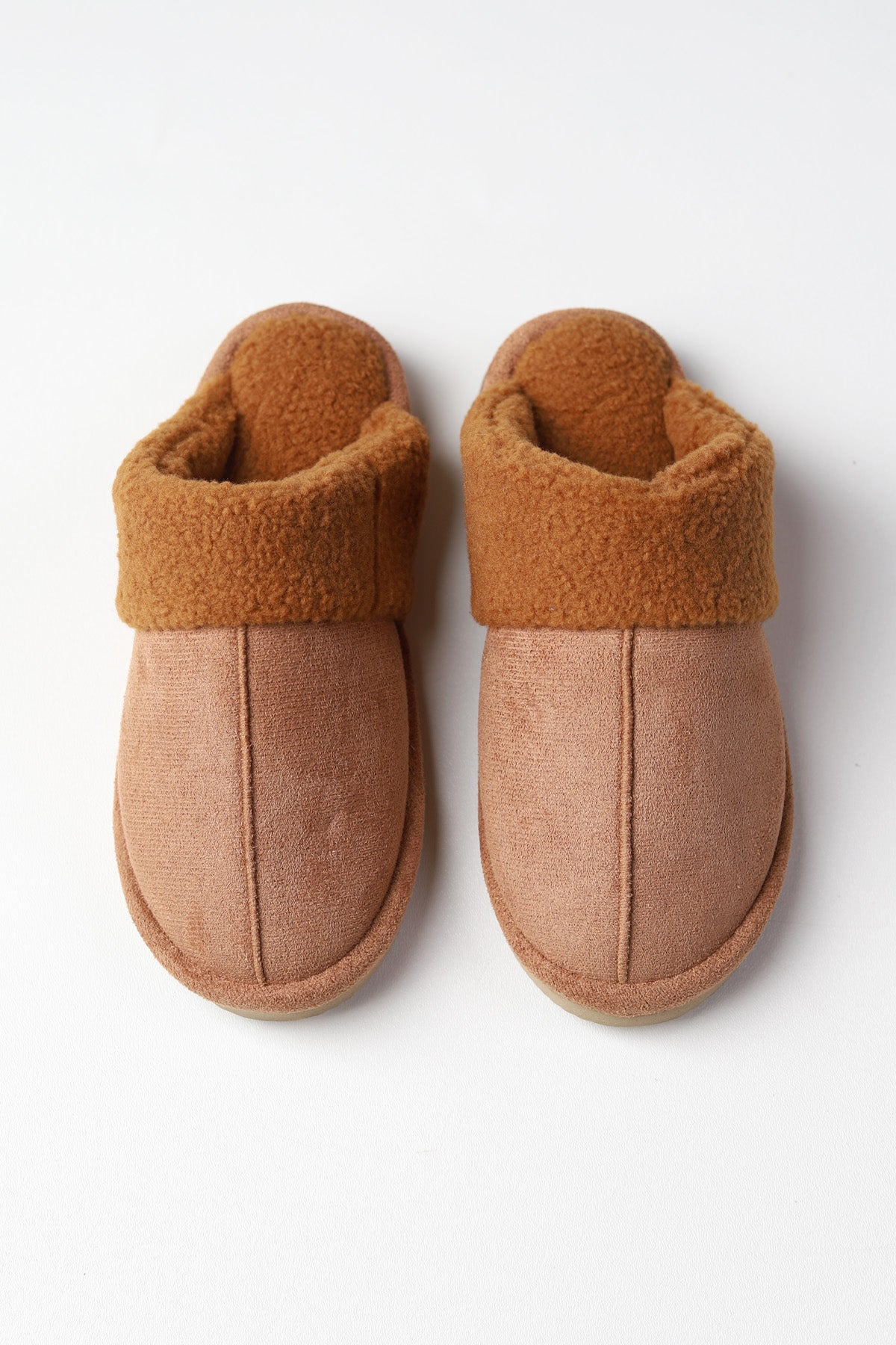 Fur Suede Sherpa Slippers - Camel