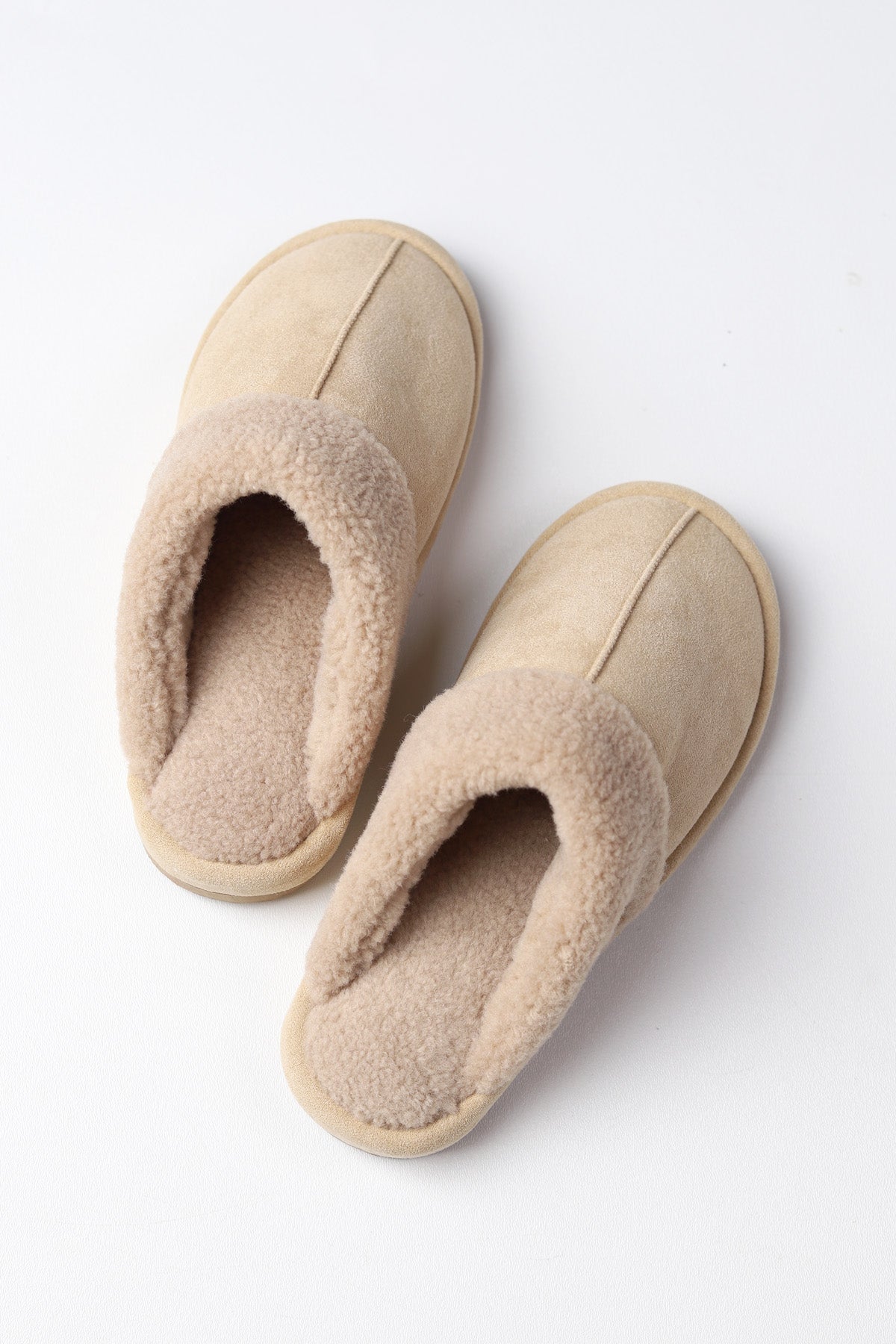 Fur Suede Sherpa Slippers - Dk Beige