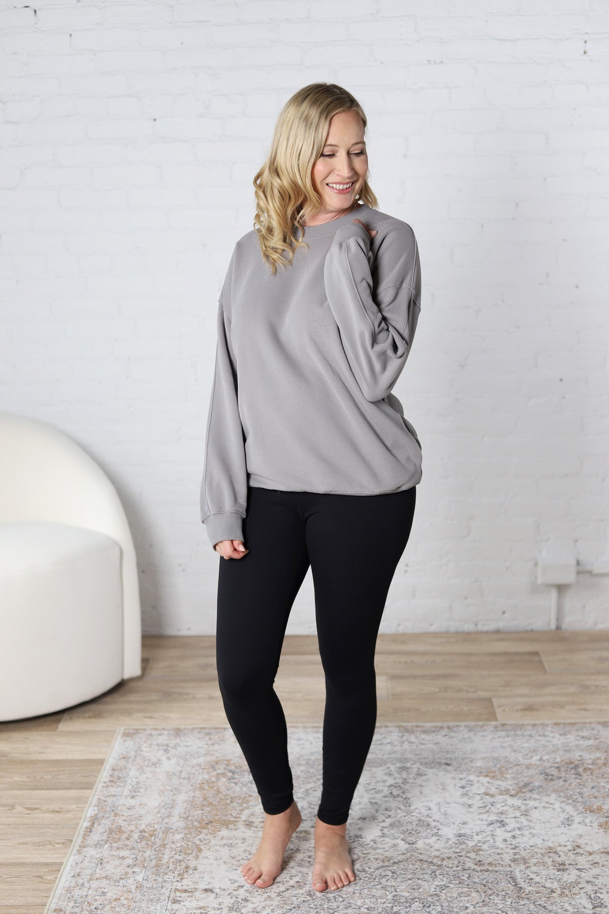 Gabi French Terry Sweatshirt with Pockets - Grey - FINAL SALE