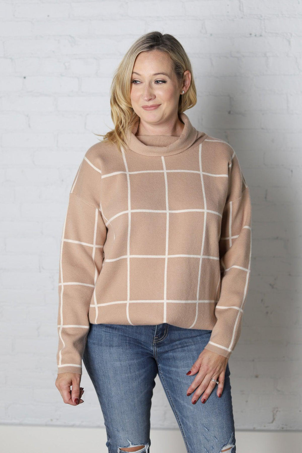 Gabriela Turtleneck Grid Sweater