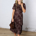 Gabriella Velvet Floral Smocked Waist Tiered Dress - Plum