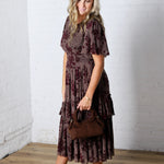 Gabriella Velvet Floral Smocked Waist Tiered Dress - Plum