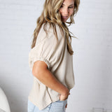 Gaia Round Neck Blouse - Oatmeal
