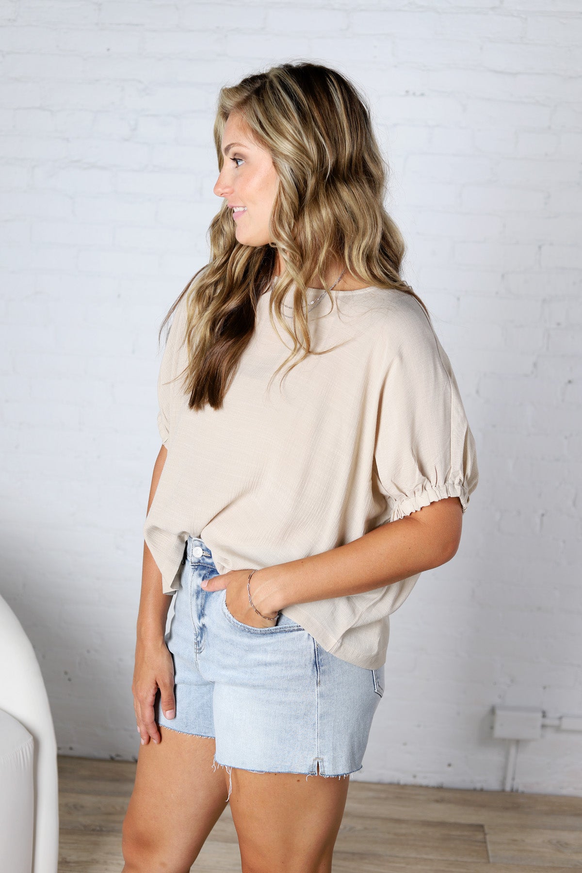 Gaia Round Neck Blouse - Oatmeal