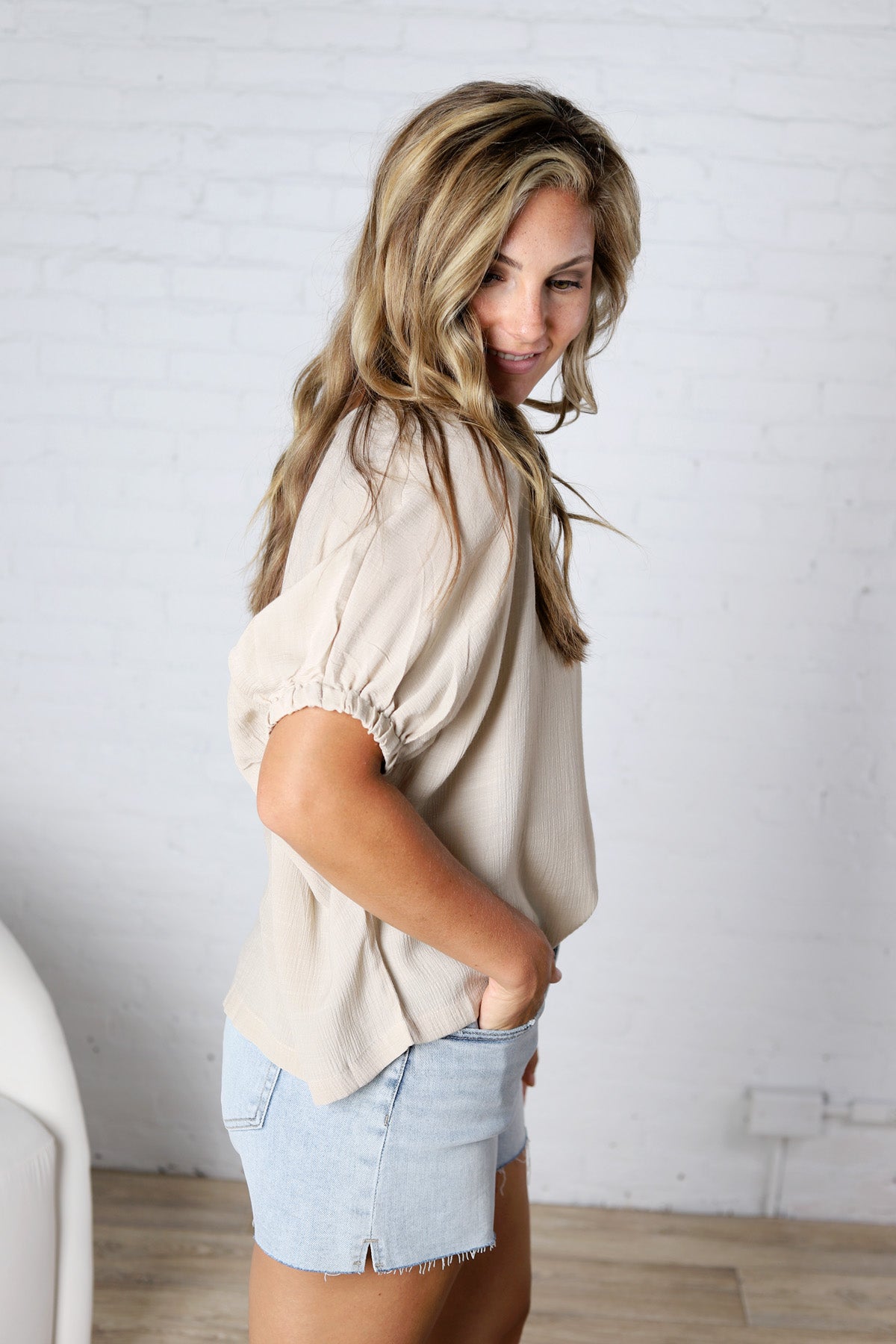Gaia Round Neck Blouse - Oatmeal - FINAL SALE