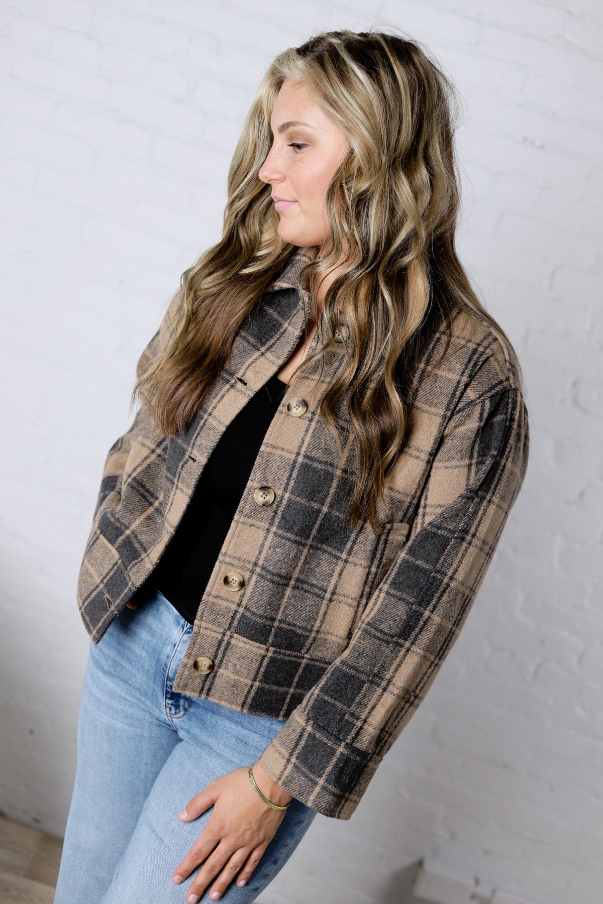 Galia Plaid Button Down Jacket With Pockets