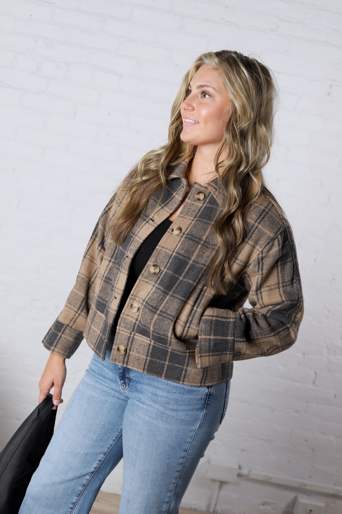 Galia Plaid Button Down Jacket With Pockets