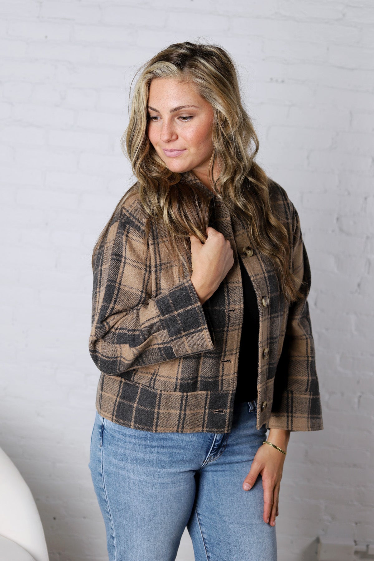 Galia Plaid Button Down Jacket With Pockets