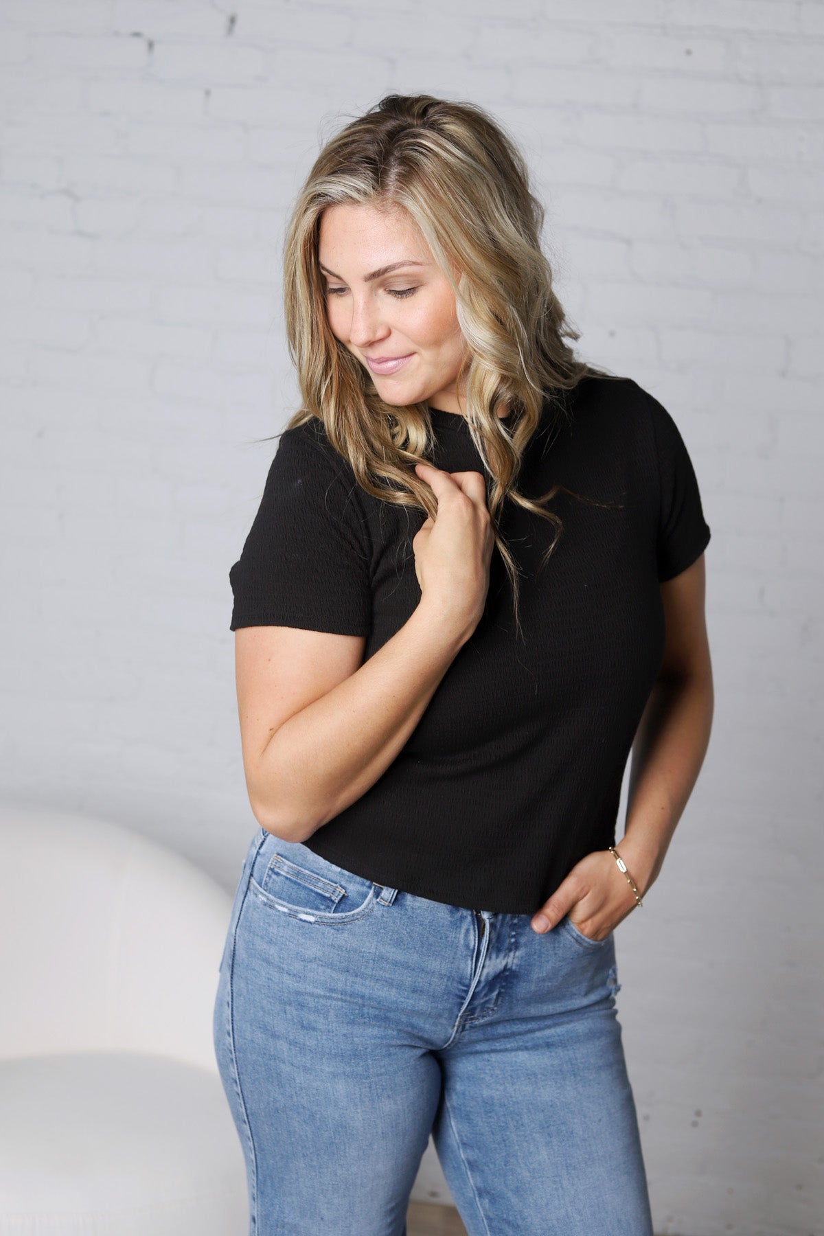 Galia Texture Knit Top - Black FINAL SALE