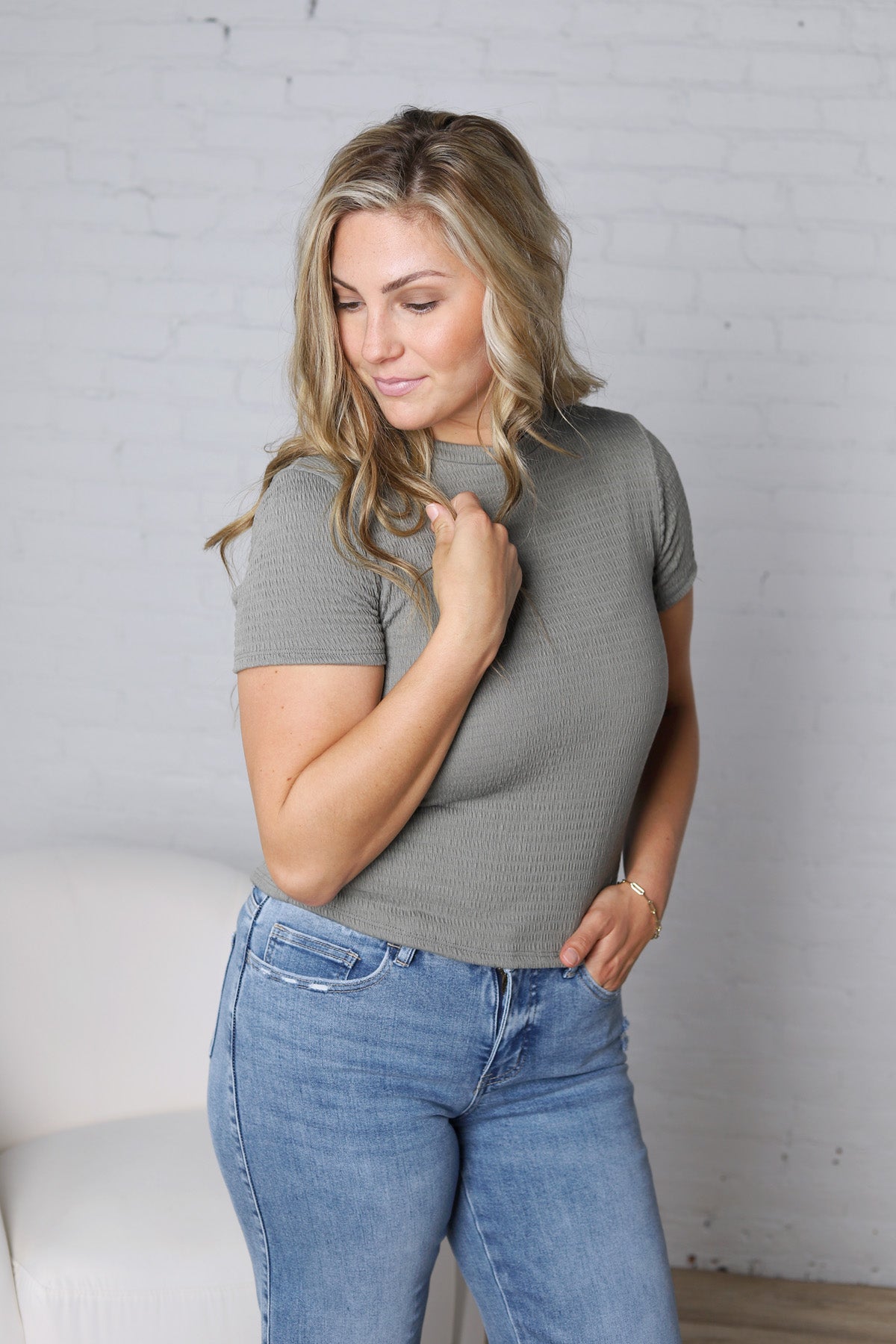 Galia Texture Knit Top - Sage