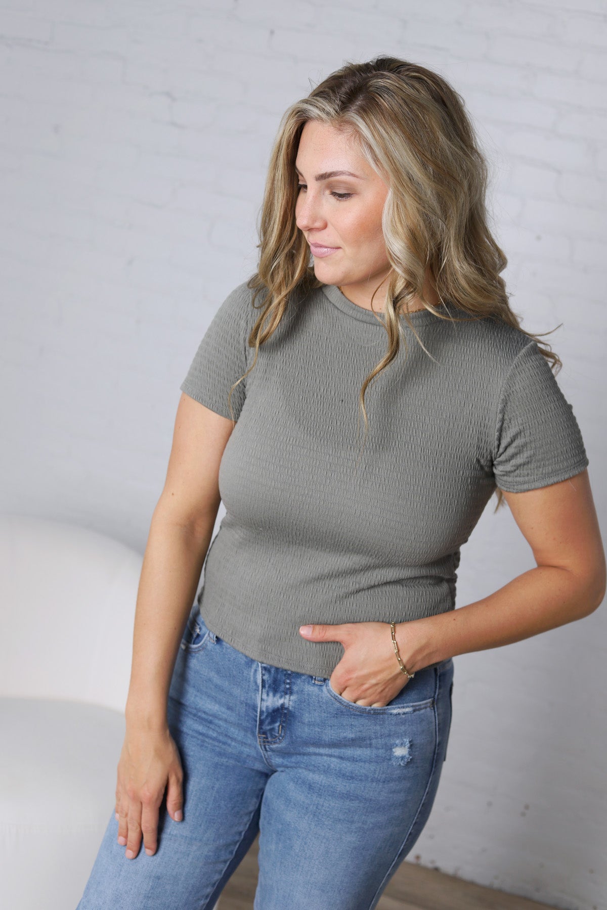 Galia Texture Knit Top - Sage