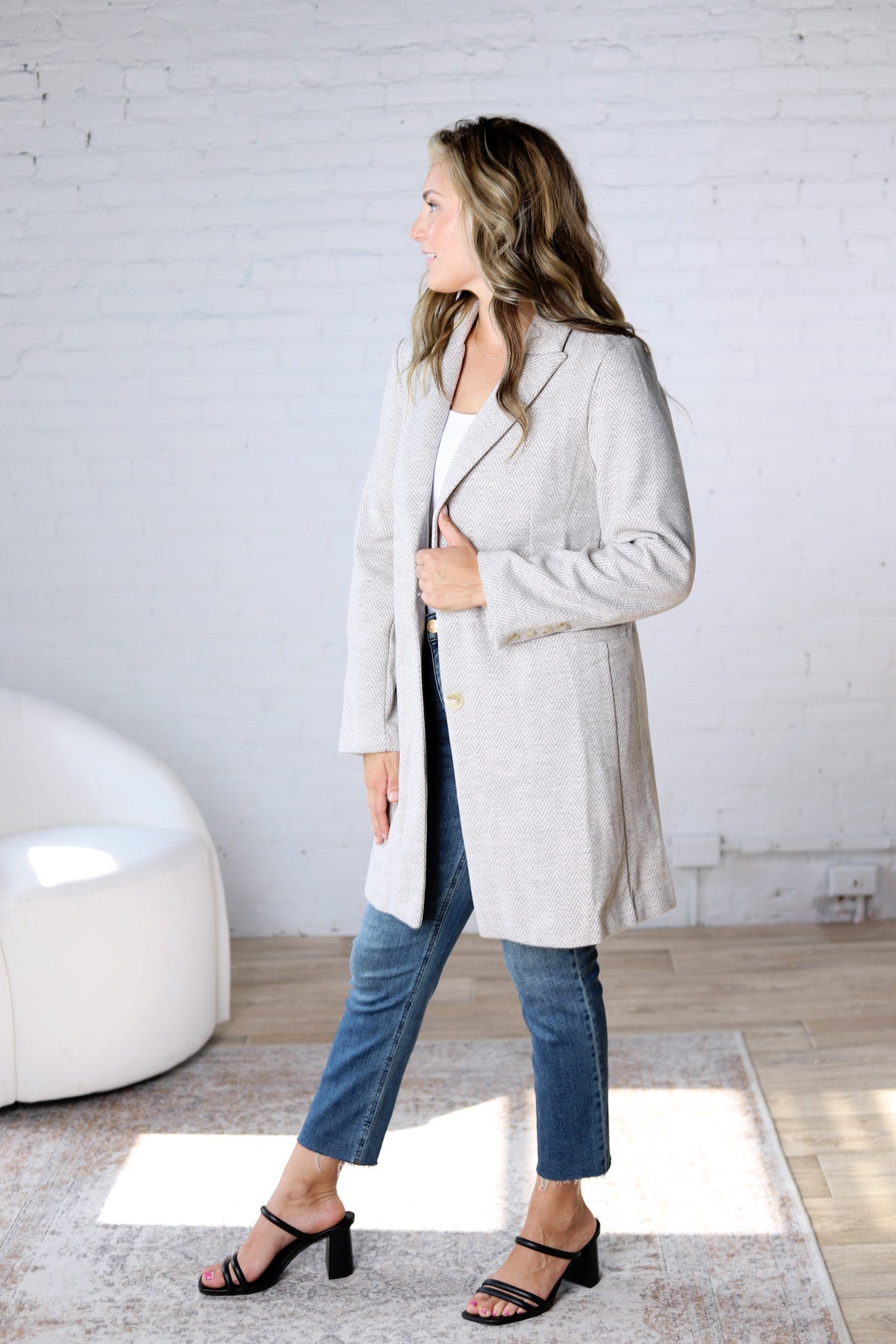 Galina Light Chevron Pattern Double Button Coat FINAL SALE