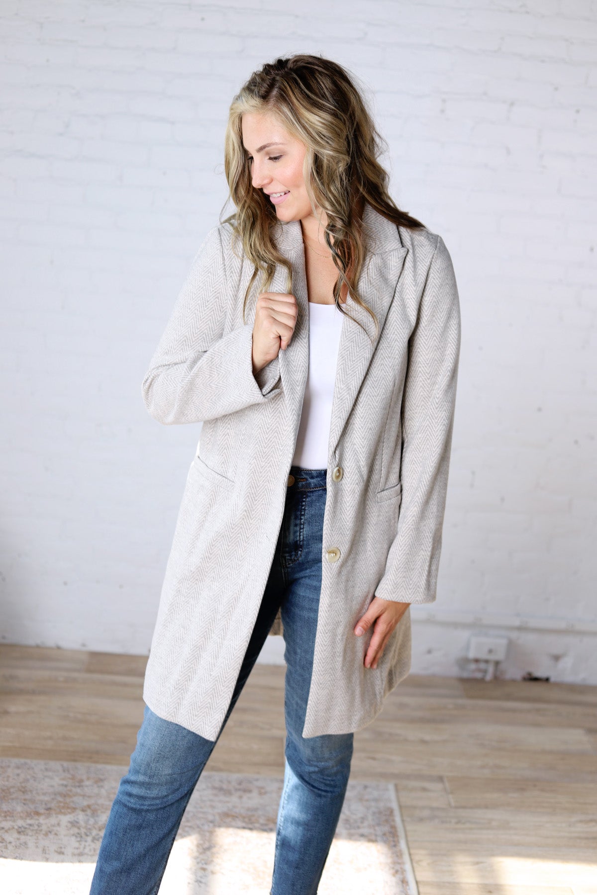 Galina Light Chevron Pattern Double Button Coat FINAL SALE