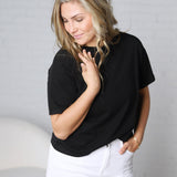 Gemma Cotton Jersey Boxy Top - Black