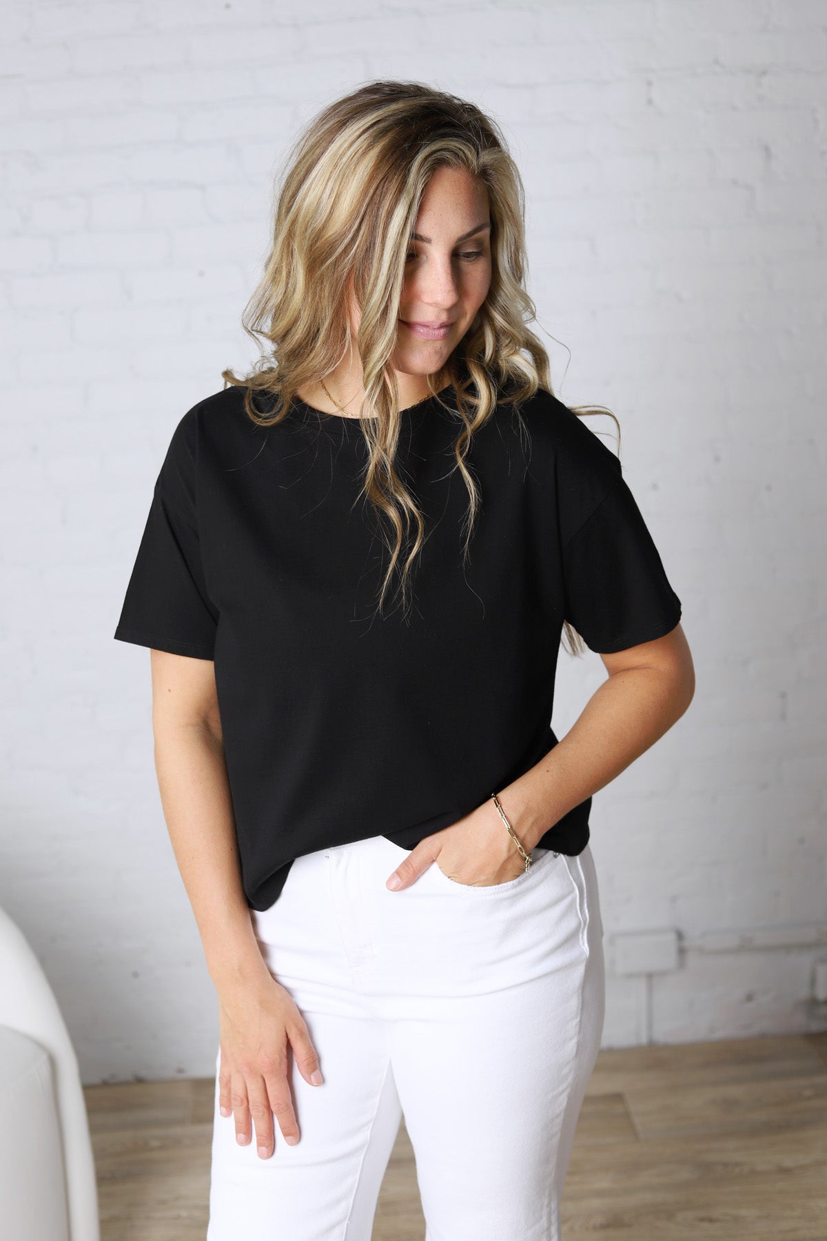 Gemma Cotton Jersey Boxy Top - Black