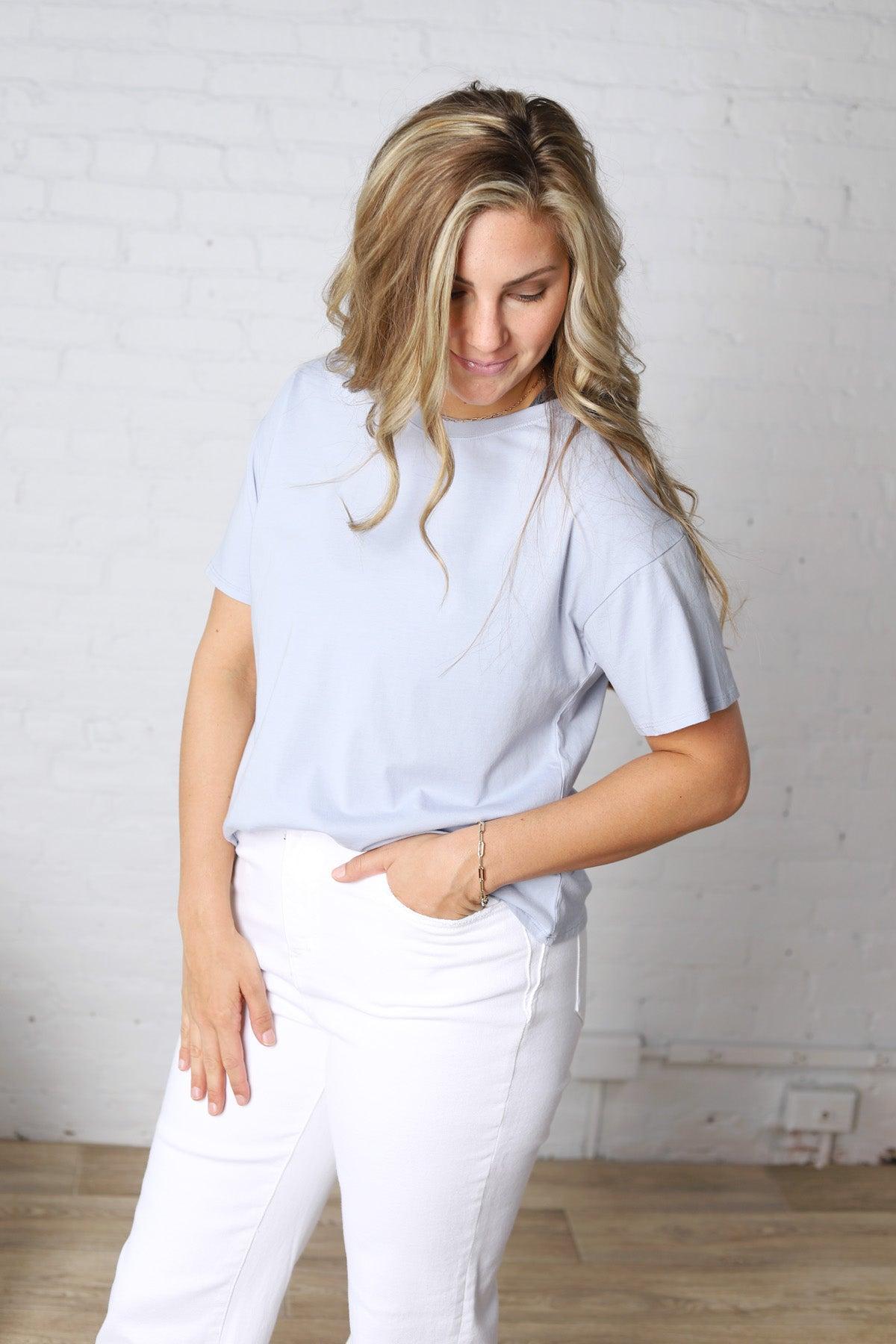 Gemma Cotton Jersey Boxy Top - Chambray