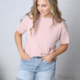 Gemma Cotton Jersey Boxy Top - Dusty Rose
