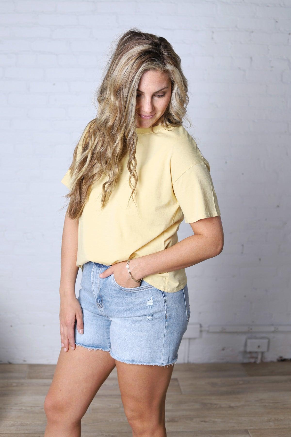 Gemma Cotton Jersey Boxy Top - Dusty Yellow