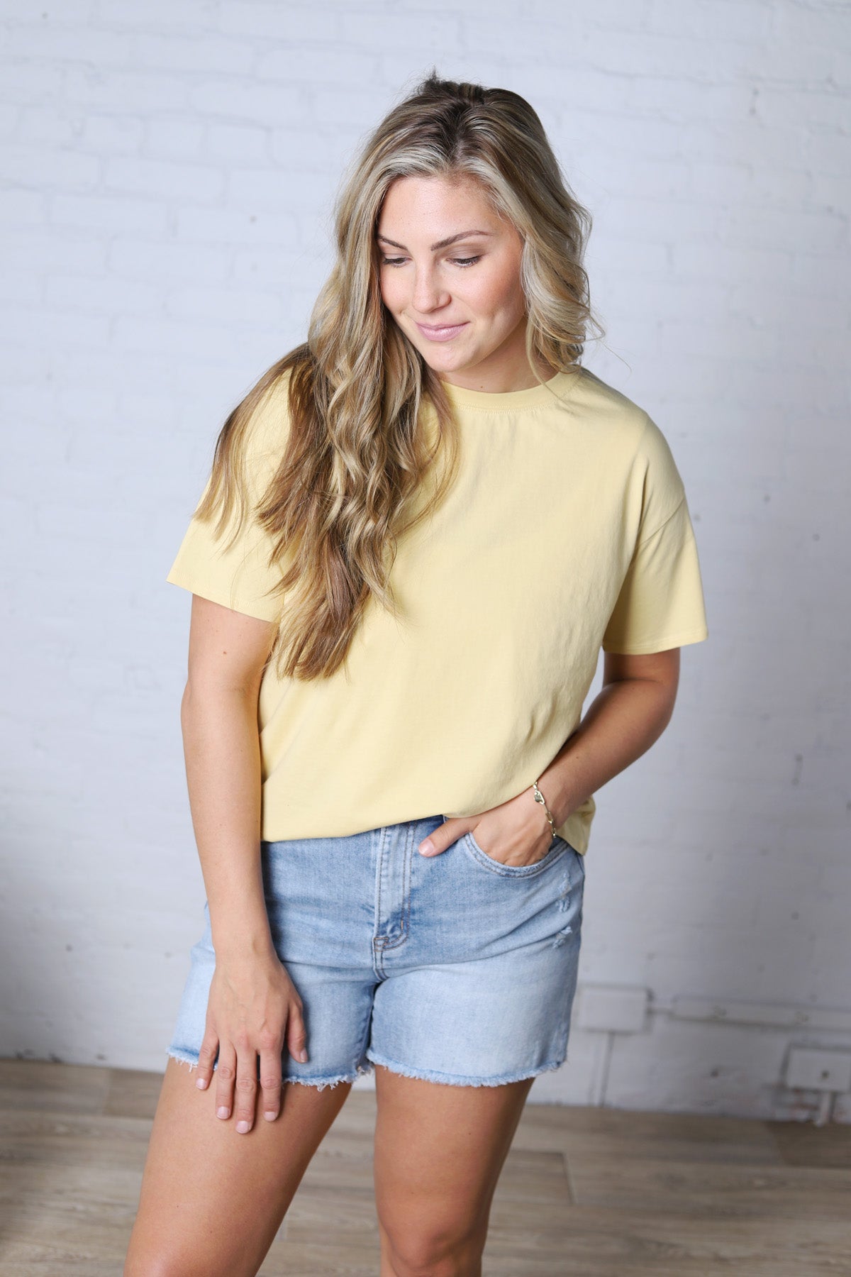 Gemma Cotton Jersey Boxy Top - Dusty Yellow