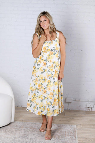 Georgia Floral Eyelet Pattern Scallop Lace Trim Midi Dress FINAL SALE