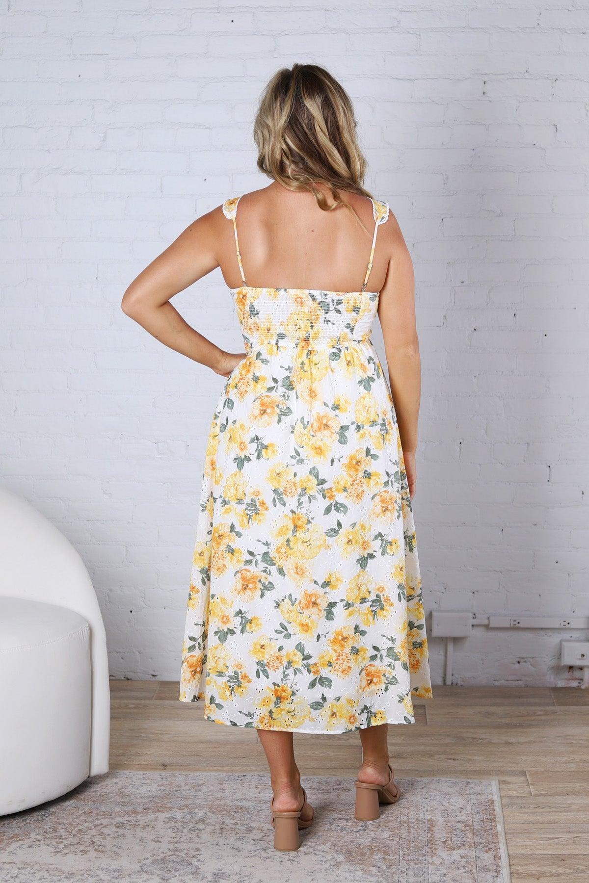 Georgia Floral Eyelet Pattern Scallop Lace Trim Midi Dress FINAL SALE