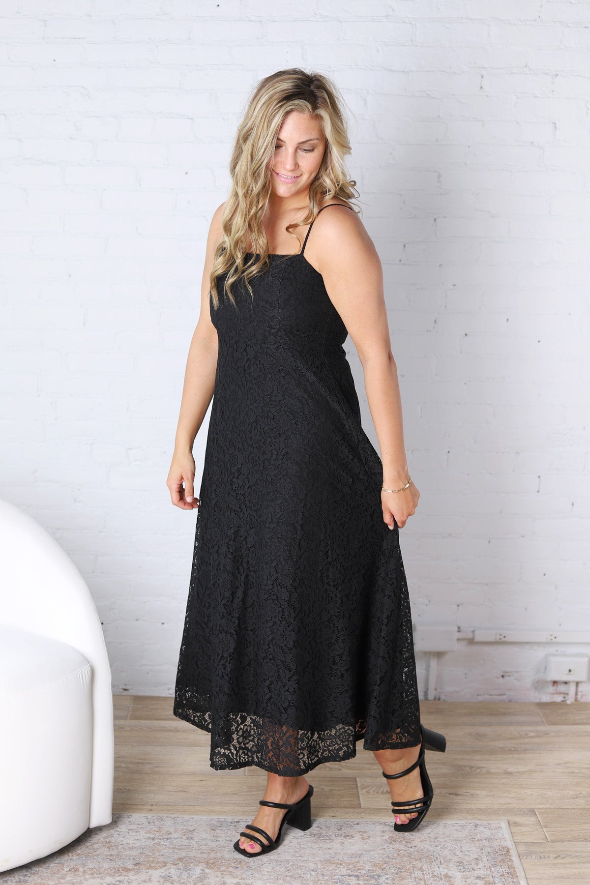 Gianna A-Line Floral Lace Dress - Black