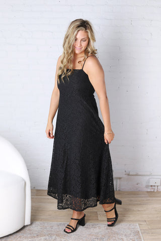 Gianna A-Line Floral Lace Dress - Black