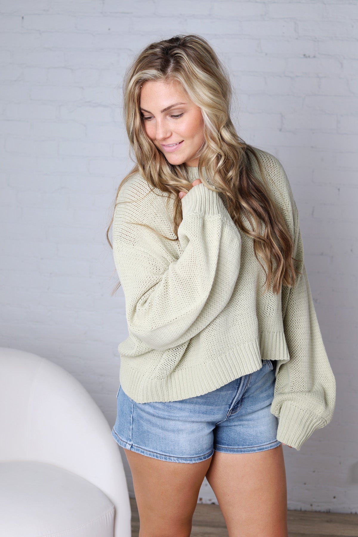 Gineva Balloon Sleeve Sweater - Apple Green