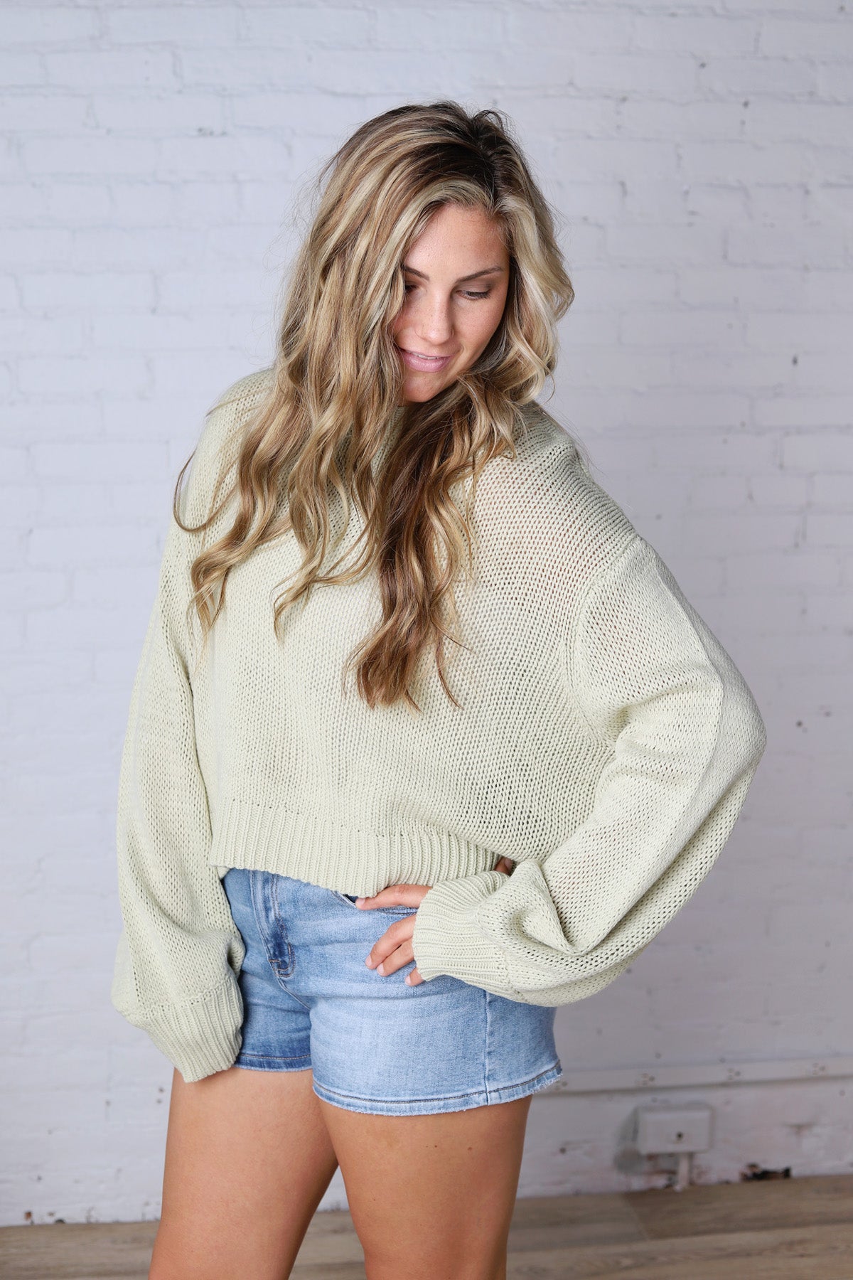Gineva Balloon Sleeve Sweater - Apple Green