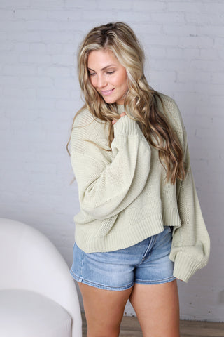 Gineva Balloon Sleeve Sweater - Apple Green FINAL SALE