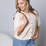 Gisella Raw Edge Short Sleeve Cardigan - Natural