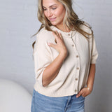 Gisella Raw Edge Short Sleeve Cardigan - Natural