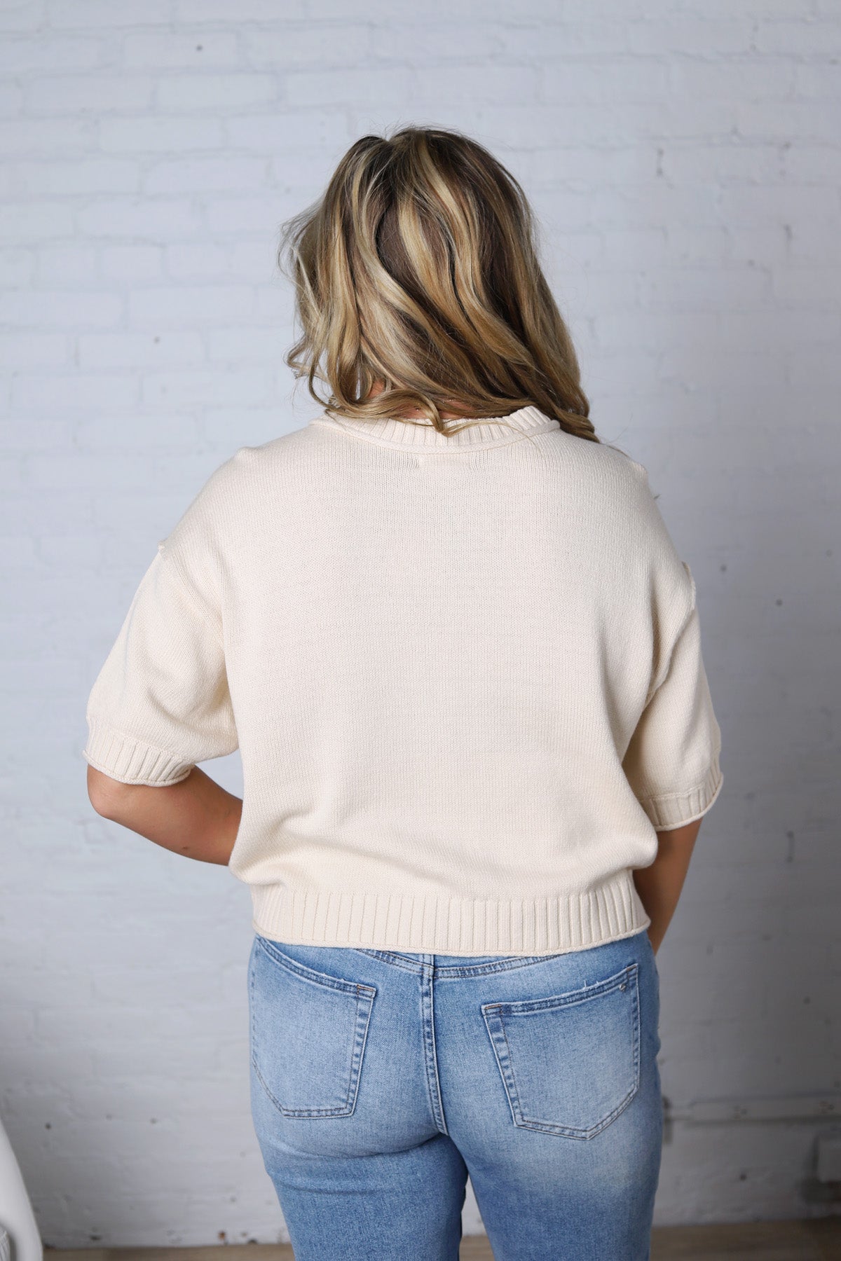 Gisella Raw Edge Short Sleeve Cardigan - Natural