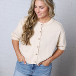 Gisella Raw Edge Short Sleeve Cardigan - Natural