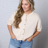 Gisella Raw Edge Short Sleeve Cardigan - Natural