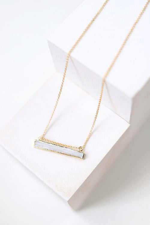Gold Plated Bar Gemstone Necklace - Selenite