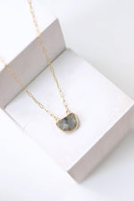 Gold Plated Half Circle Gemstone Necklace - Labradite