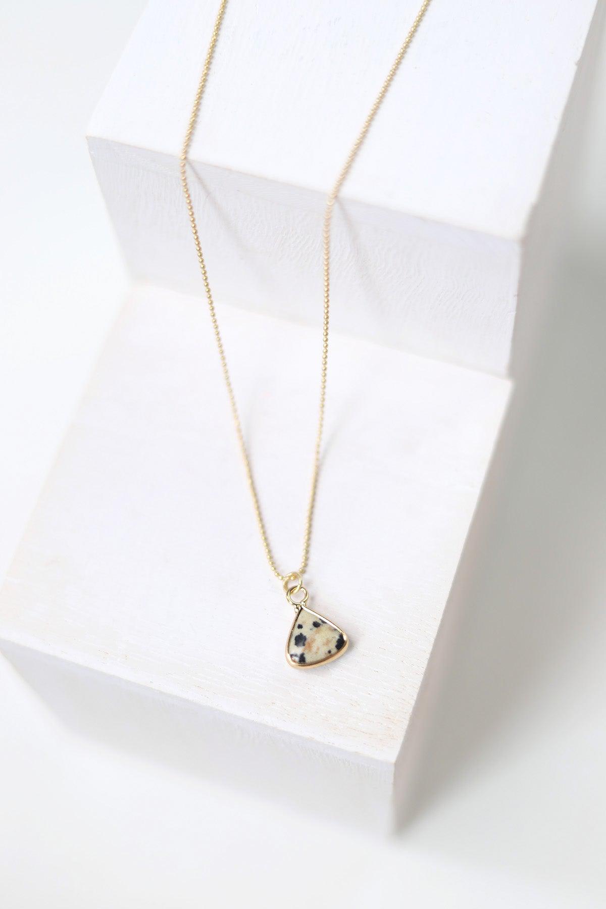 Gold Plated Triangle Gemstone Necklace - Dalmation Jasper