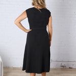 Goldie Belted Short Sleeve Jacquard Midi Dress - Black