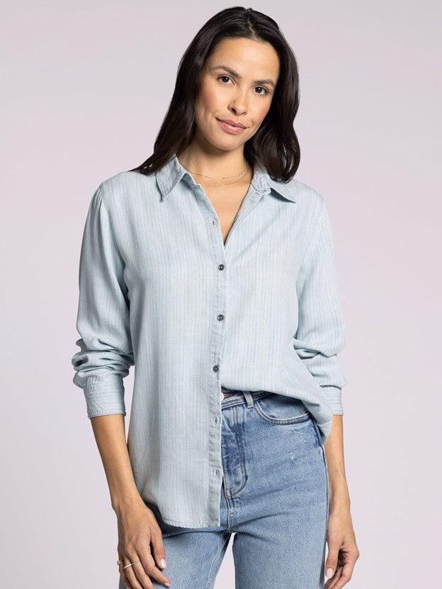 Grace Shirt - Blue Herringbone