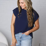 Gracelyn Round Neck Knit Top - Navy